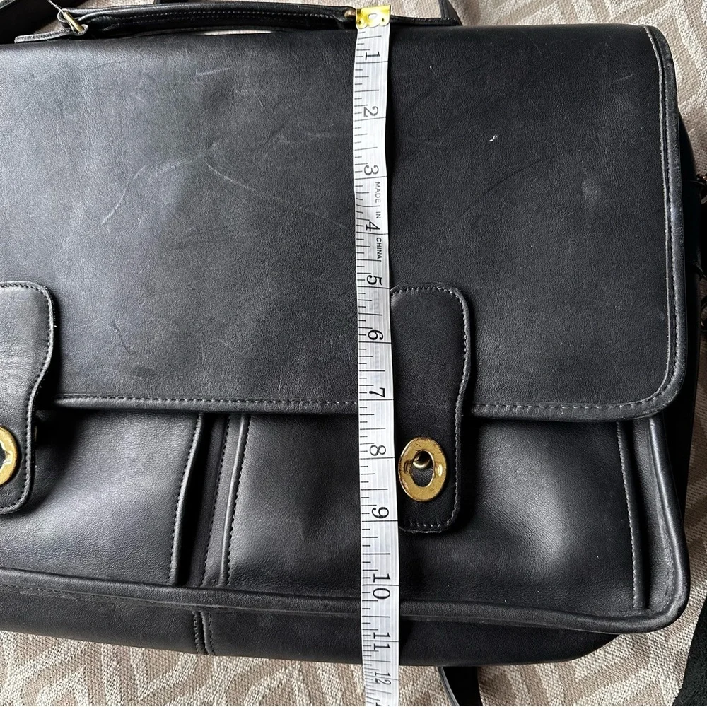 Coach Black Leather Briefcase with Gold Accents
